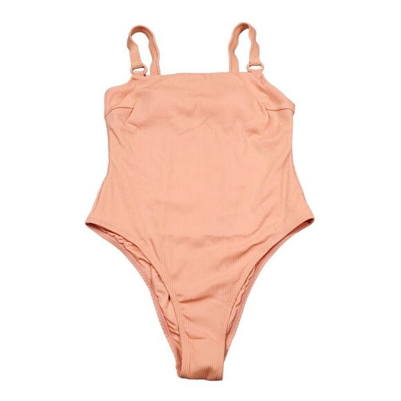 Cupshe Brenna Ribbed O-Ring Square Neck One Piece Swimsuit Orange Pink Large - Picture 1 of 6